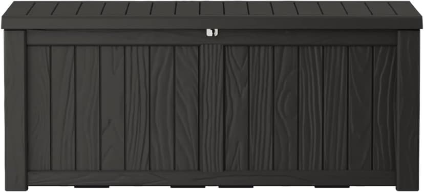 120 Gallon Lockable Resin Deck Box, Waterproof & UV-Resistant Outdoor Storage Box for Outdoor Cushion Storage and Delivery Storage Box, Black