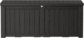 120 Gallon Lockable Resin Deck Box, Waterproof & UV-Resistant Outdoor Storage Box for Outdoor Cushion Storage and Delivery Storage Box, Black