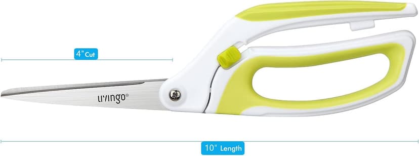 LIVINGO 10" Spring Action Fabric Scissors, Professional Sewing Scissors for Tailor Dressmaker, Spring Loaded Heavy Duty Fabric Shears for Crafting with Comfort Handle, All purpose(Green/White)