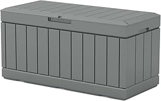 Patiowell 82 Gallon Resin Deck Box, Waterproof Large Wood Look Storage Box for Patio Furniture, Pool Accessories, Garden Tools and Sports Equipment, Lockable, Grey