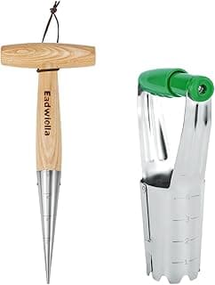 Dibber with 5 Inch Measurements Seed Dibber Garden Tool Hand Dibbler Seed Planter Tool Seed Dispenser Hole Digger for Planting + Bulb Planter Tool with Release Button&4Inch Measurements Tulip Planting