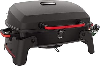 820-0065C 1 Burner Portable Gas Grill for Camping, Outdoor Cooking , Outdoor Kitchen, Patio, Garden, Barbecue with Two Foldable legs, Red + Black