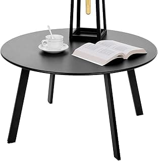 Patio Coffee Table, Metal Steel Outdoor Round Table Weather Resistant Anti-Rust Outdoor Table(Black)