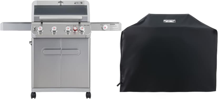 Monument Grills Outdoor Barbecue Stainless Steel 4 Burner Propane Gas Grill, 62,000 BTU Patio Garden Barbecue Grill with Side Burner, Infrared Technology and Knob Controls, Mesa415BZ with BBQ Cover