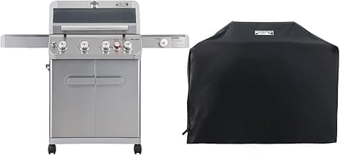 Monument Grills Outdoor Barbecue Stainless Steel 4 Burner Propane Gas Grill, 62,000 BTU Patio Garden Barbecue Grill with Side Burner, Infrared Technology and Knob Controls, Mesa415BZ with BBQ Cover