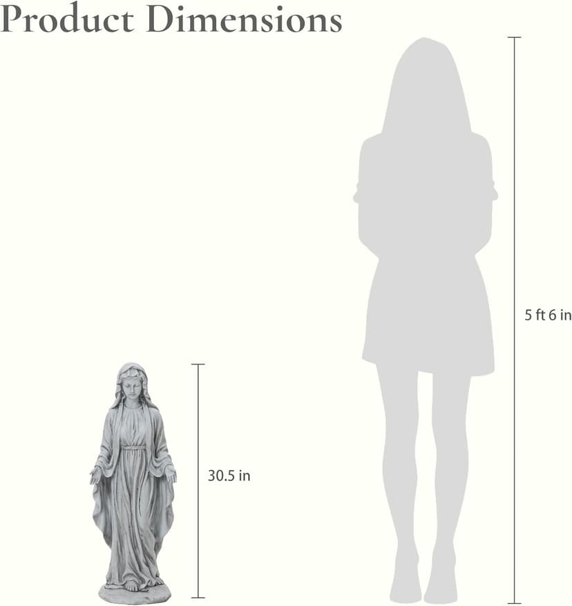 LuxenHome Virgin Mary Statue Outdoor, 30'' Religious Garden Statue, Blessed Mother Outdoor Statue, Outdoor Statue, Garden Sculptures, Outdoor Garden Decorations, Gray