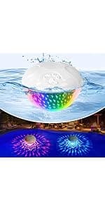 Blufree Floating Pool Speakers with Colorful Lights, Bluetooth Wireless Pool Speaker Floatable IP68 Waterproof, Built-in Mic & Crystal Clear Sound Bluetooth Hot Tub Speaker for Pool Party Outdoors