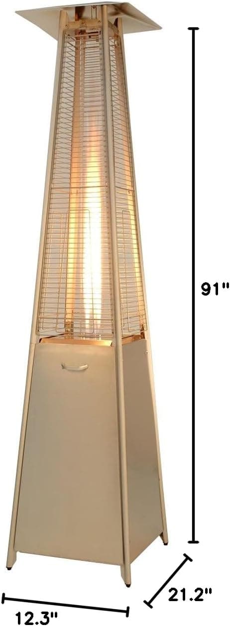 Hiland HLDS01-GTSS Pyramid Glass Tube Patio Heater, 48,000 BTU, Stainless Steel, CSA certified