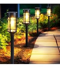 Solar Pathway Lights Outdoor, 10 Pack Metal & Glass Solar Lights Outdoor Waterproof Landscape Path Lights Solar Lights for Outside Yard Lawn Walkway Driveway Garden Decor