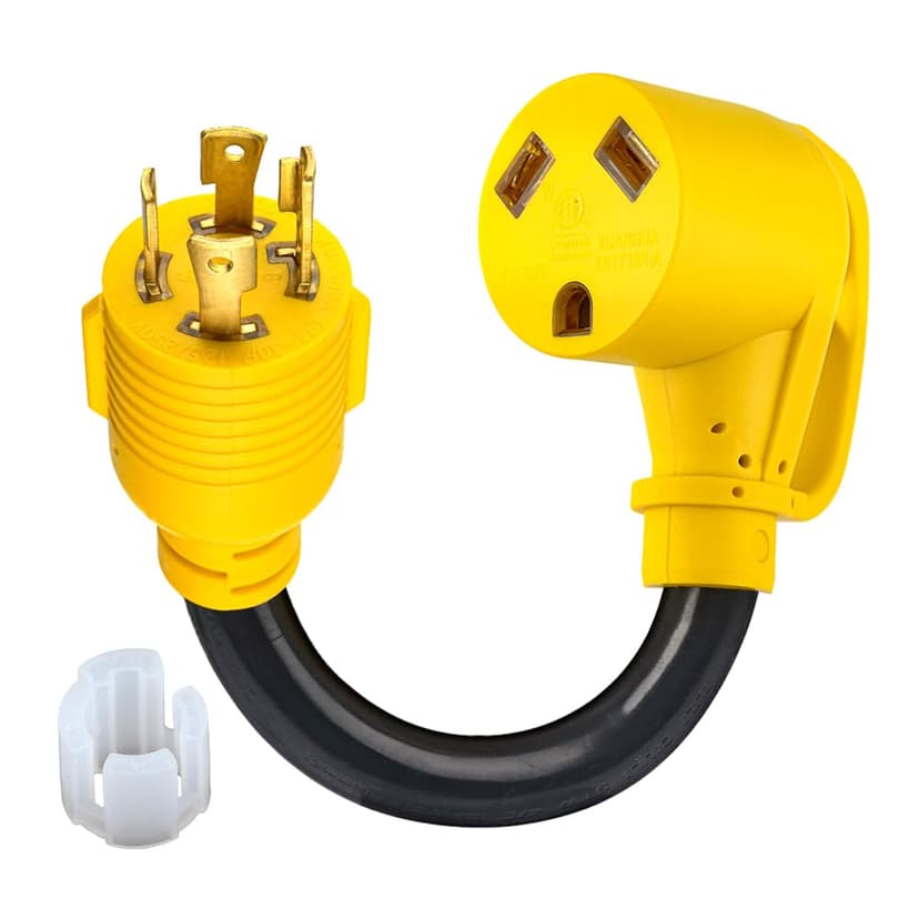Locking RV Generator Adapter 30Amp 4 Prong Male to 30Amp Female 125/250 Volt Dogbone RV Power Adapter NEMA L14-30P to TT-30R with Heavy Duty STW 10AWG 3C Wire Pigtail Adapter Cord