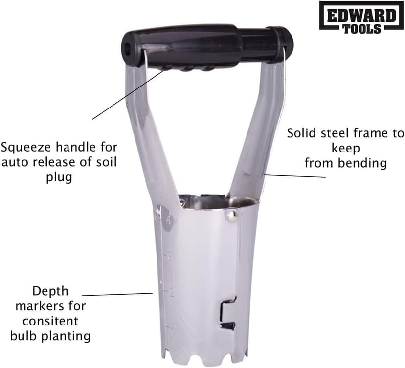 Edward Tools Bulb Planter - Bend Free Tool for Planting Bulbs - Automatic Soil Release for Digging/refilling Hole - Depth Marker for More consistent Planting Tulips, Daffodils, Dahlias