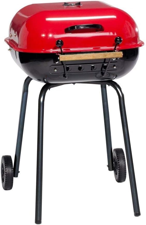 Americana Swinger Charcoal Grill with Two Side Tables, Red