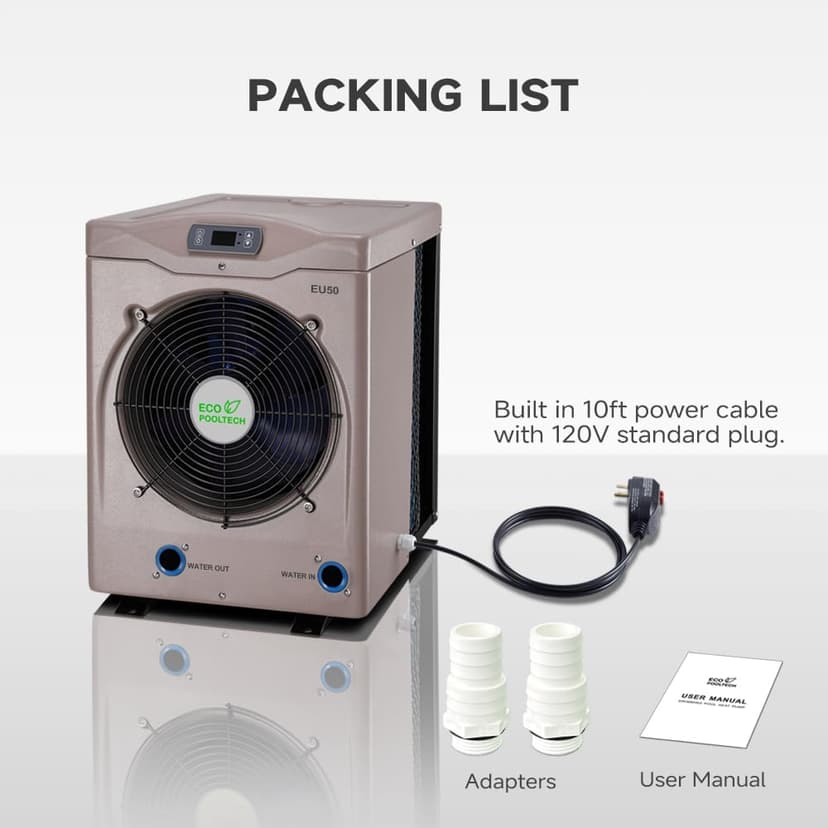 Swimming Pool Heater EU50, Max 16184btu Electric Pool Heat Pumps for Above Ground Pools up to 5000Gallons, Titanium Heat Exchanger, 5.62 COP, High Efficient, 110V-120V