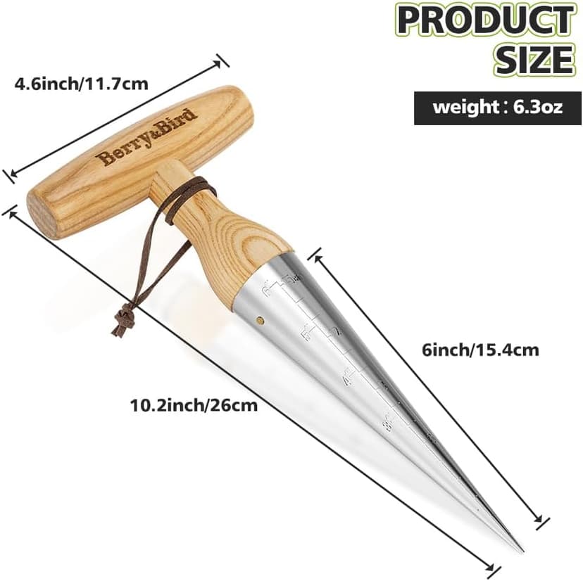 Hand Dibber – Precision Wood Handle Garden Hole Punch Dibbler Tool for Planting Seeds & Bulbs with 6'' Measuring Scale, Bulb Planter for Planting Flowers Tulips Daffodils Dahlias