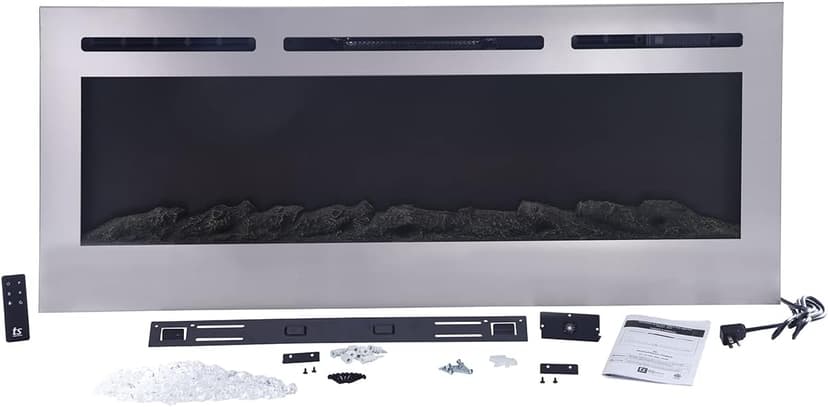 Touchstone Sideline Deluxe -Stainless Steel Smart Electric Fireplace- 50" Wide- Alexa/WiFi-Enabled- in Wall Recessed- 5 Flame Settings- 9 Flame Colors- 1,500W Heater- Log & Crystal Options- 86273
