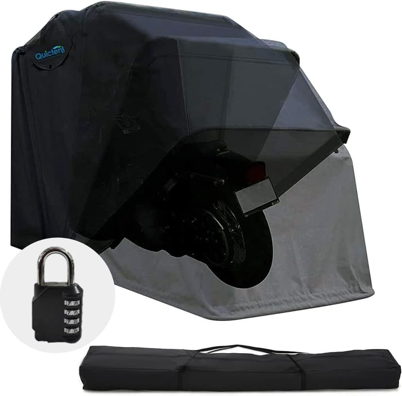 Quictent 136"x 54" Motorcycle Storage Shelter with Code Lock & Carry Bag Heavy Duty Vehicle Shed Cover Garage Tent with 2 Roll-Up Side Windows - Black