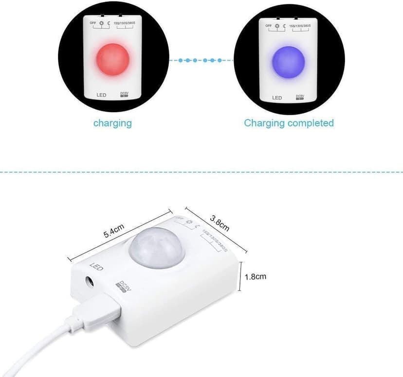 LUXJET 1M Rechargeable Motion Sensor Wardrobe Light, Flexible LED Strip with 30LED, PIR and Light Sensor, Warmwhite Night Light for Wall Closet Cabinet (1mr)
