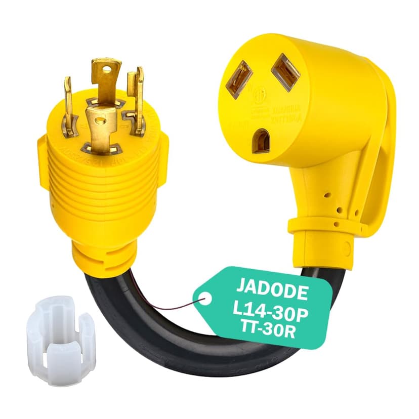 Locking RV Generator Adapter 30Amp 4 Prong Male to 30Amp Female 125/250 Volt Dogbone RV Power Adapter NEMA L14-30P to TT-30R with Heavy Duty STW 10AWG 3C Wire Pigtail Adapter Cord