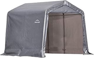 ShelterLogic 8' x 8' x 8' Shed-in-a-Box All Season Steel Metal Peak Roof Outdoor Storage Shed with Waterproof Cover and Heavy Duty Reusable Auger Anchors