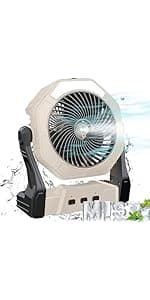 Ausic Portable Misting fan, 8-Inch Cooling Mist Fans, 10000mAh USB Rechargeable Battery Powered Fan with Mister, 250mL Water Tank & LED Lantern, for Home Desk, Bedroom, Office, Outdoor&Indoor Use