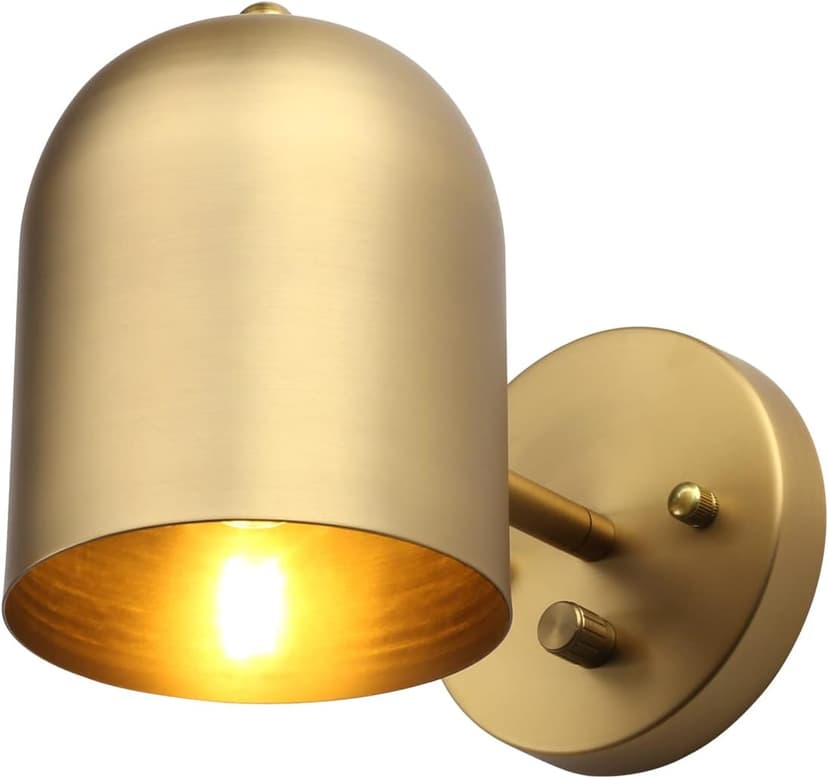 Pathson Modern Dimmable Wall Sconce Hardwired, Brass Finish Wall Light Lamp Adjust Light Head, E26 Bulb Base Reading Wall Lighting Decor for Living Room Bedroom Hallway