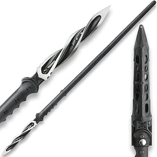 M48 Cyclone Spear with Vortec Sheath | Stainless Steel Blade | Three Spiraling Cutting Edges | Glass Fiber Reinforced Nylon Handle | Custom Vortec Sheath | Overall 48 7/8”