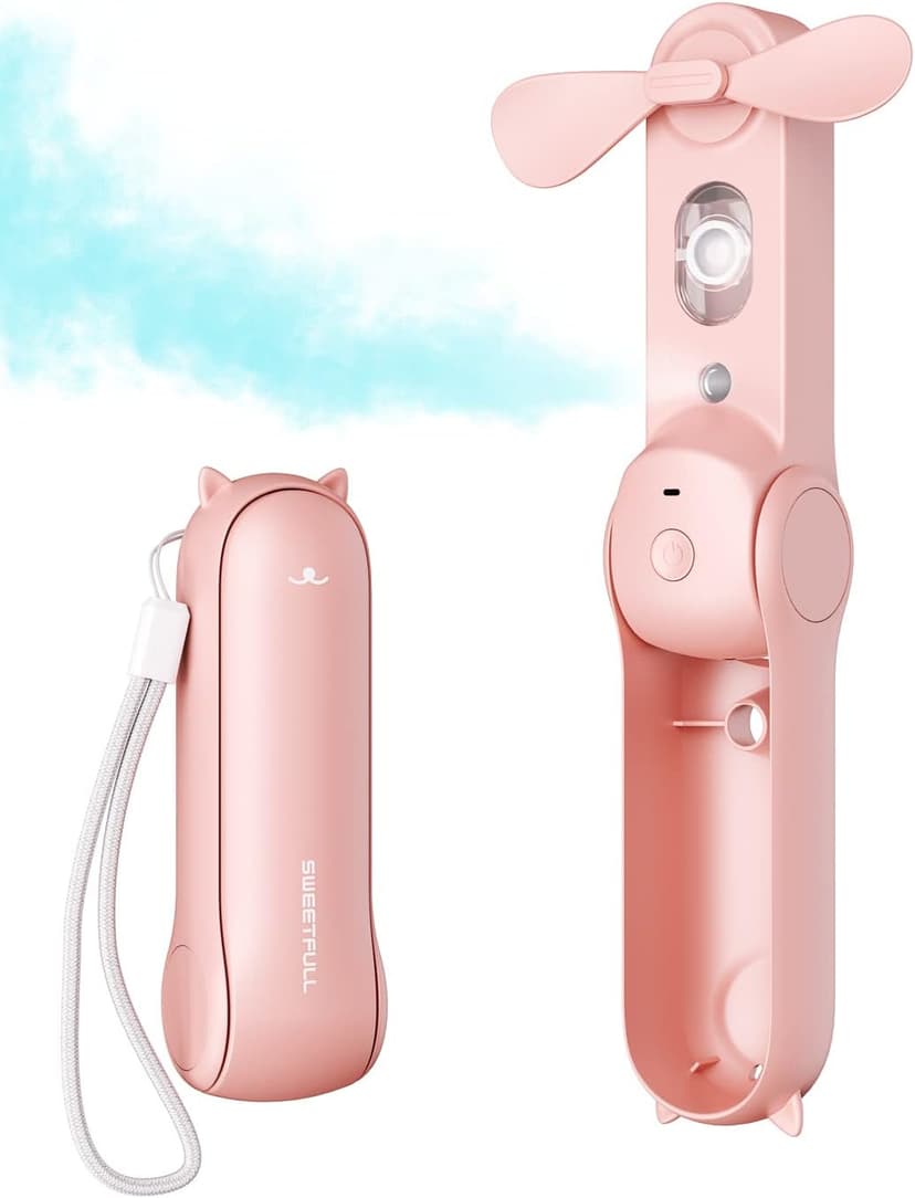 SWEETFULL Portable Misting Fan, Handheld Personal Mister, Mini Spray Water Mist, Kids Women Fan For Travel, Outdoors, Hiking, Camping, Home Office (Pink)
