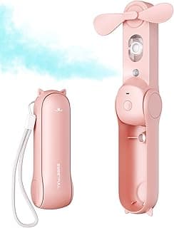 SWEETFULL Portable Misting Fan, Handheld Personal Mister, Mini Spray Water Mist, Kids Women Fan For Travel, Outdoors, Hiking, Camping, Home Office (Pink)