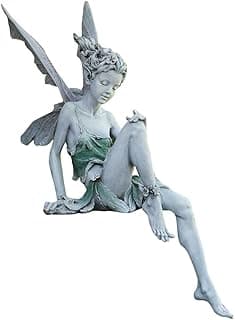 Tudor and Turek Sitting Fairy Statue Garden Ornament Resin Landscaping Yard (White)