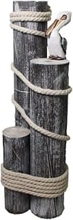DRH - Ocean's Perch Pelican on Wood Piling Garden Bird Decor - Coastal Pelican Statue - Beach Decor Fisherman's Rope on 3 Wooden Stumps - Nautical Decoration for Any Home Office