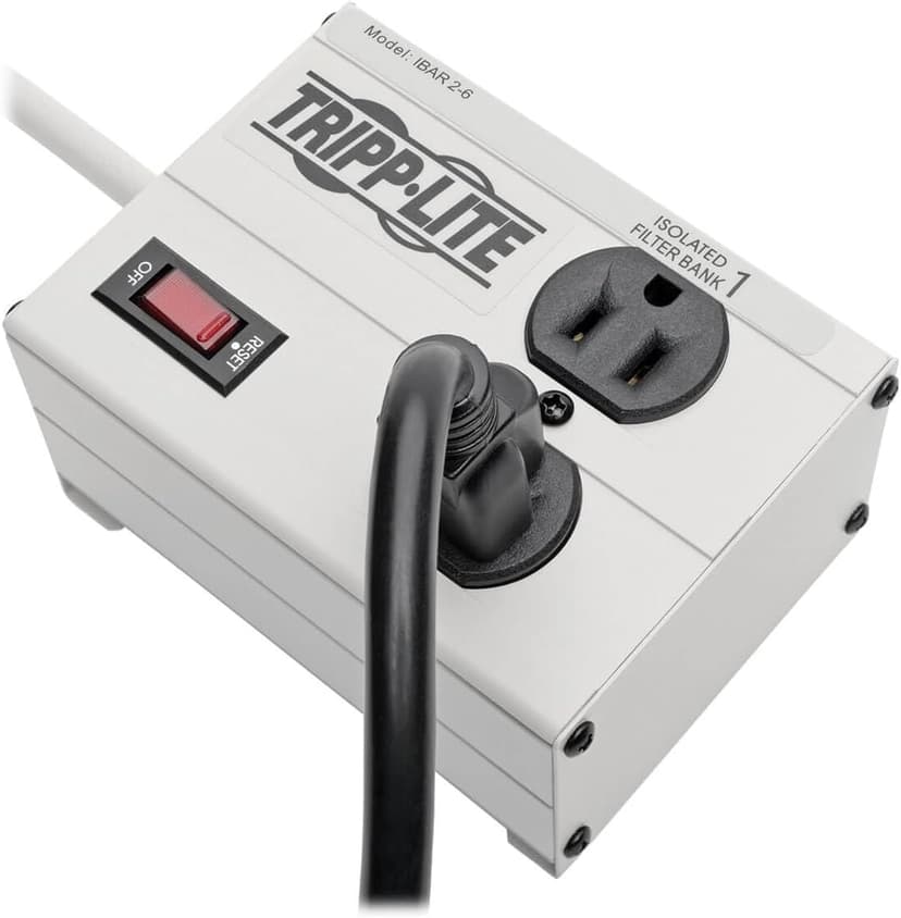 Tripp Lite IBAR2-6D Isobar 2 Outlet Surge Protector Power Strip, 6ft Cord, Right-Angle Plug, Metal, Lifetime Limited Warranty & Dollar 25,000 Insurance