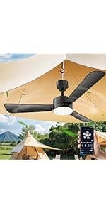 Ceiling Fans with Lights,28" LED Fan Light Hanging with Hook,Hook Type Ceiling Fan,Plug in Ceiling Fan Light,35W,3000-6500k,Remote Control,Portable Fan for Camping Bed,Patios,(Black)