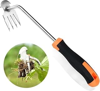 Weed Puller Tool，2024 New Garden Weeder Tool Stainless Steel Hand Weeder Tool,4 Teethes Dual Purpose Weed Remover Tool Weeding Tools for Gardening (Rubber Handle)