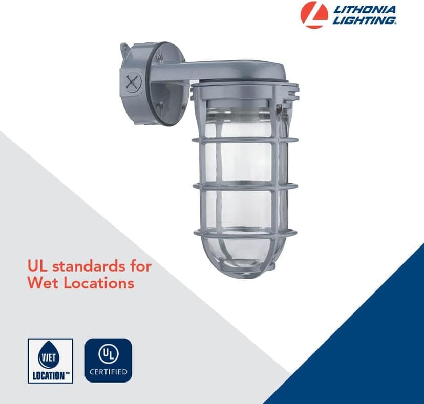 Lithonia Lighting Jelly Jar Light Fixture, Incandescent Utility Vapor Tight Wall Lamp, Industrial Style Wall Light for Indoor and Outdoor Use, 150W, 120V, Includes Junction Box, Grey (VW150I M12)