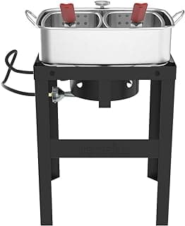 Nexgrill 18 Qt Aluminum Fish Fryer with Crawfish Boiler Pot & Double Strainer Basket for Poultry, Seafood, and More, 58,000 BTU Outdoor Deep Fryer, Welded Steel Stand & Included Thermometer - 840-0006