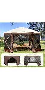 VEVOR Pop Up Gazebo Screen Tent 12 x 12 Ft, 6-Sided Camping Gazebo Instant Canopy Sun Shelter with 6 Removable Privacy Wind Cloths, Mosquito Netting, 300D Oxford Cloth for Patio, Backyard, Lawn