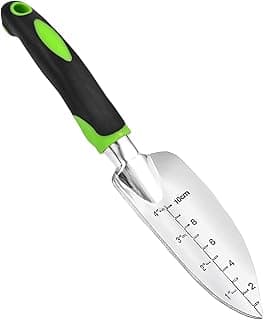 Transplanter Trowel Garden Shovel Hand Trowel Cast-Aluminum Heavy Duty Gardening Tool Depth Marker Measurement Trowel with Ergo Handle for Digging and Planting Engraved Depth Guide (Green)