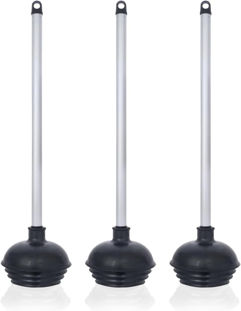 NEIKO 60180A Toilet Plungers, 3 Pack, Patented All-Angle Design, Heavy Duty, Aluminum Handle, Residential, Commercial, and Industrial Building Sanitation Use