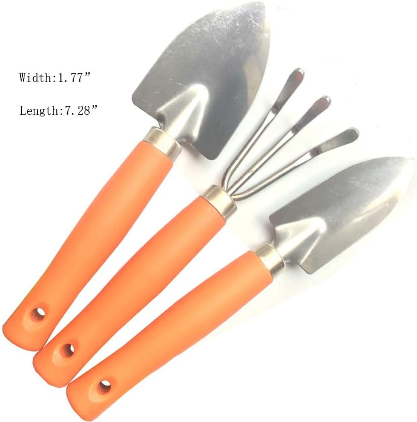 Mini Kids Garden Tool Set for Toddler with Trowel, Cultivator, Transplanter 3 Piece Mental Hand Tools (Orange)
