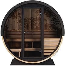 Model EE6G Sauna Barrel Ergo Elegance Series Sauna Barrel 63" L x 91" D Glass Front, 4-Person