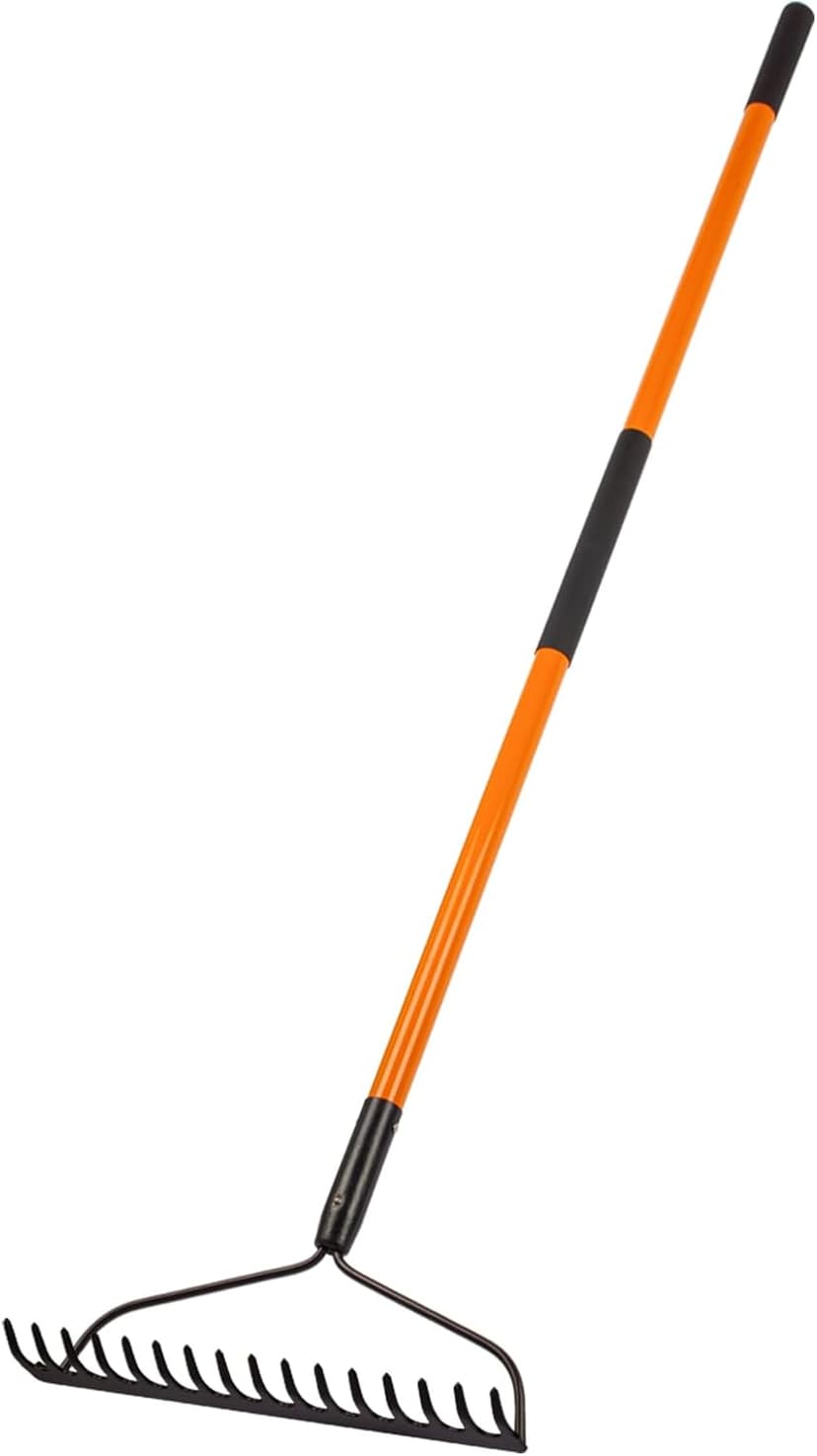 Garden Rake for Gardening, 14 Tines Garden Rake with Thick Fiberglass Handle, Heavy Duty Garden Rake for Lawns, 58 Inches