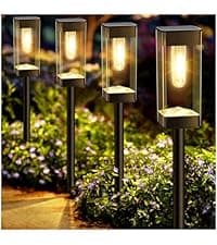 Solar Pathway Lights 10 Pack Solar Outdoor Lights, Led Waterproof Yard Walkway Lighting Stainless Steel Garden Stake for Outside, Path, Landscape, Lawn, Driveway, Backyard(Cold White)
