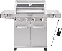Monument Grills Larger 4-Burner Propane Gas Grills Stainless Steel Cabinet Style with Infrared Side Sear & Side Burners with Stainless Steel Rotisserie Kit(2 Items)