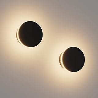 2 Packs LED Wall Light Outdoor Indoor Modern Wall Sconce Mini Wall Sconce Outdoor Wall Lights Aluminum Waterproof Black Wall Mount Light LED Wall Sconces Warm White 3000K (Round)