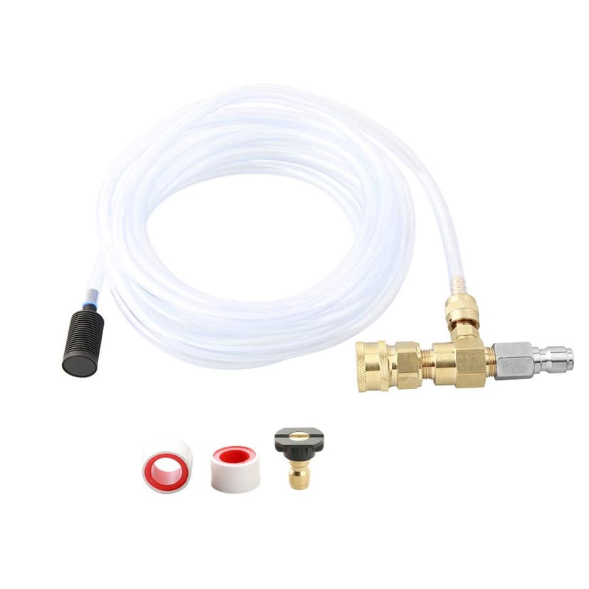 Sooprinse Chemical Injector Kit for High Pressure Washer, 4000 PSI Adjustable Soap Dispenser with a 1/4 Inch Black Soap Nozzle and Teflon Tape, 16 Ft Siphon Hose, 3/8 Inch Quick Connect