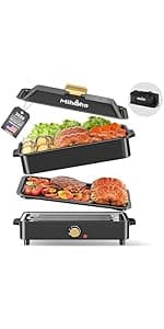 Electric BBQ Grill, Smokeless Non-Stick Indoor/Outdoor Barbecue Grill, 2000W Double tube High Power Portable Removable Stand Grill for BBQ Party (Elegant Black)