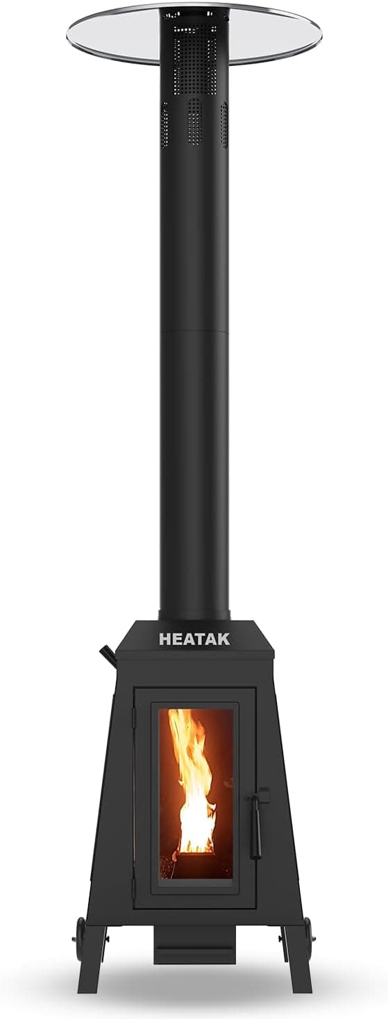 75,000 BTU Outdoor Patio Heater, Wood Pellet Heater With Wheels for Home, Gardens & Commercial Use - Black
