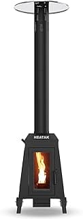 75,000 BTU Outdoor Patio Heater, Wood Pellet Heater With Wheels for Home, Gardens & Commercial Use - Black