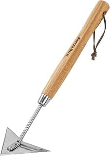 Triangle Hand Hoe, 15.2'' Winged Weeder Garden Hoes with Short Wood Handle, Gardener Stainless Steel Warren Hoe, Garden Weeder Hoe Tool for Quickly Weeding, Edging and Gardening Tools