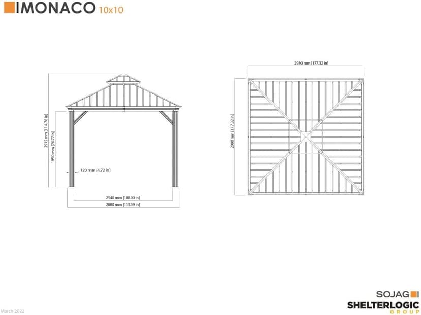 Sojag Outdoor 10' x 10' Monaco Hardtop Double Roof Gazebo Outdoor Sun Shelter, Champagne